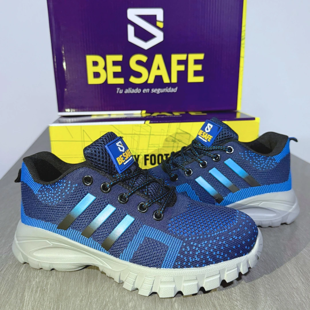 Zapato Blue con caja Be Safe Venezuela de fondo